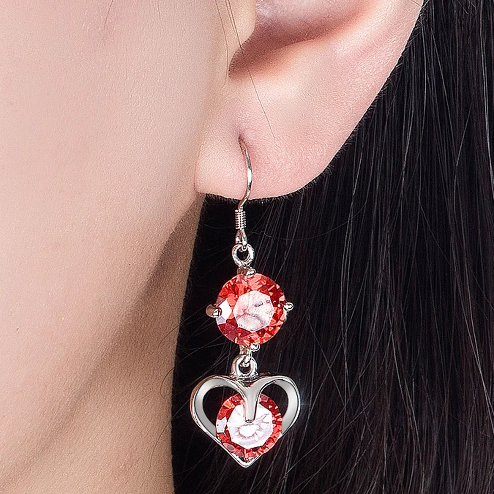 New Woman Exquisite Heart Drop Red Zircon Earrings For Women 925 Sterling Silver Zircon Tassel Earring Bride Wedding Jewelry
